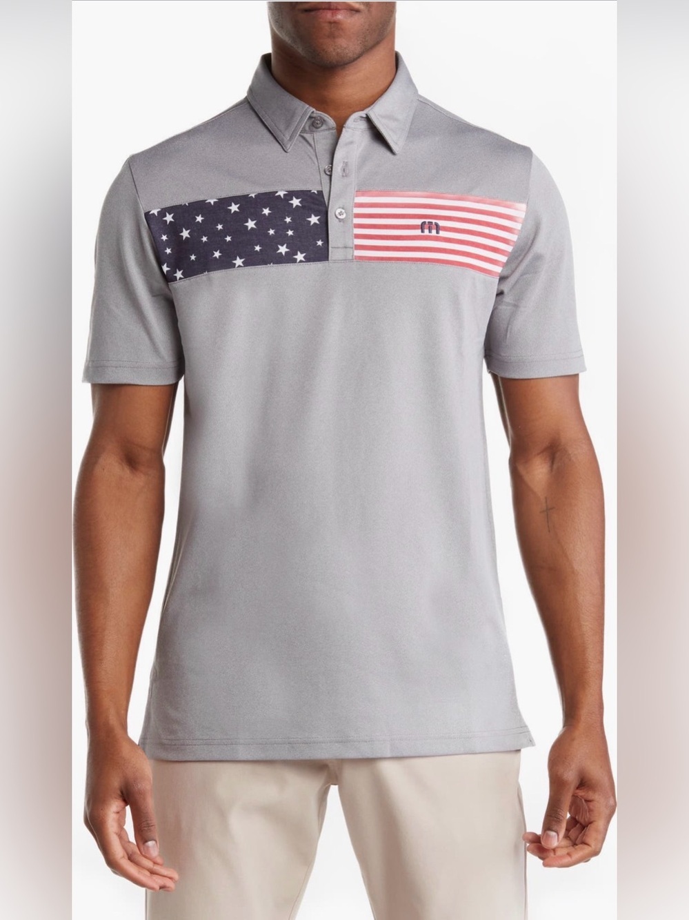 TravisMathew Sea to Sea golf polo features a patriotic Americana size m (j6)
